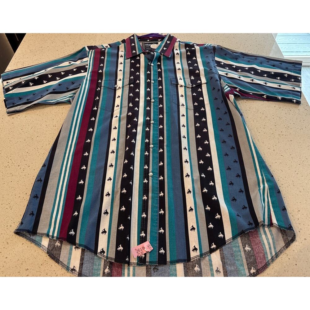 Vtg. Wrangler Cowboy Cut Western Short Sleeve Shirt Men's 16.5 Long Tails Snap